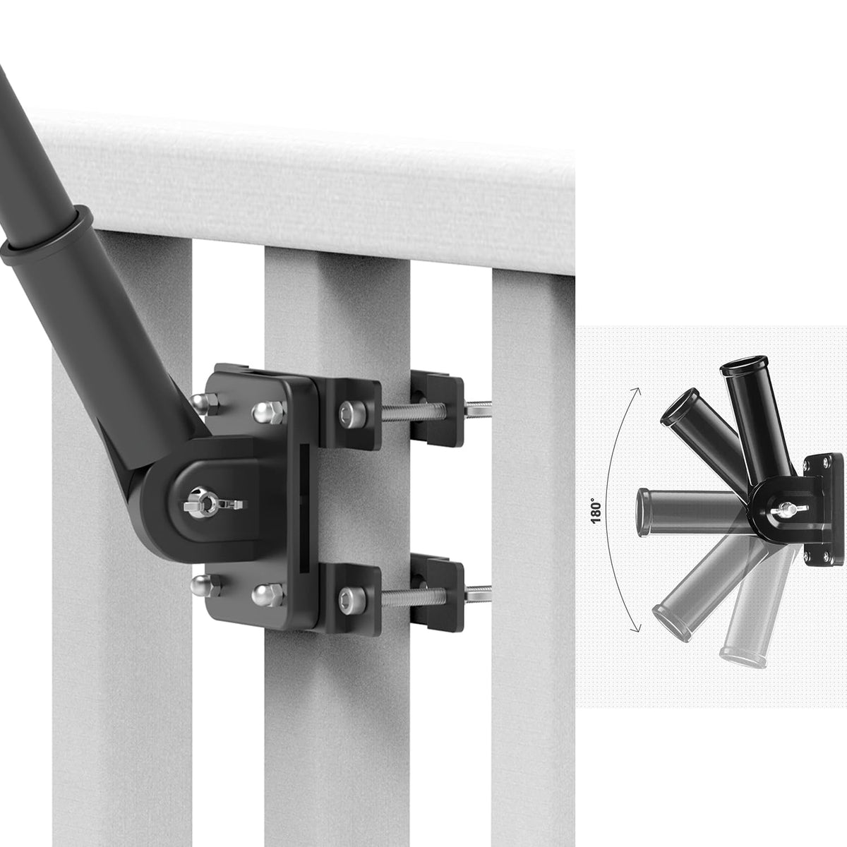 Flagpole Mount for Balcony Railing, Round and Square Railing, Black R6764