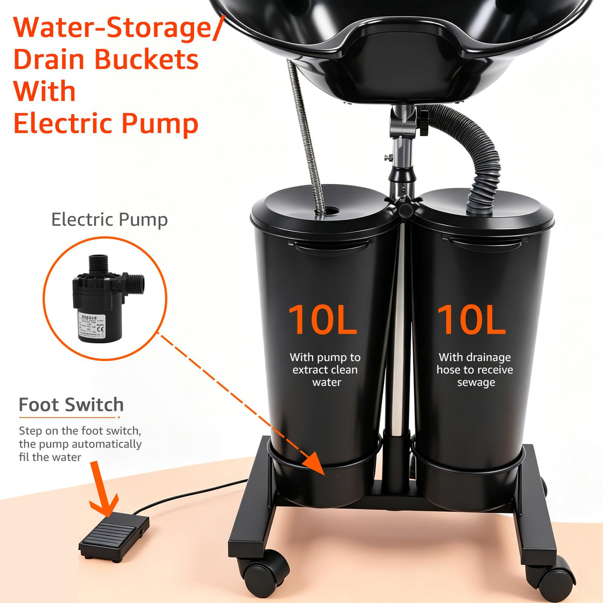 Portable Shampoo Bowl with Electric Pump V13630