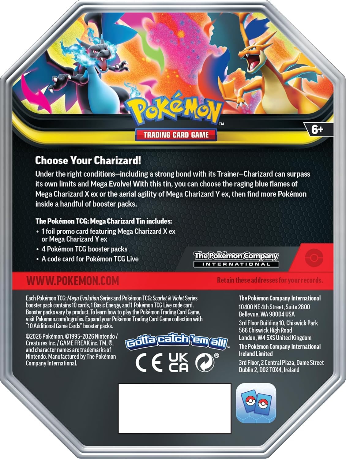 Pokémon TCG Mega Charizard ex Promo Card and Tin with 4 Packs O49355
