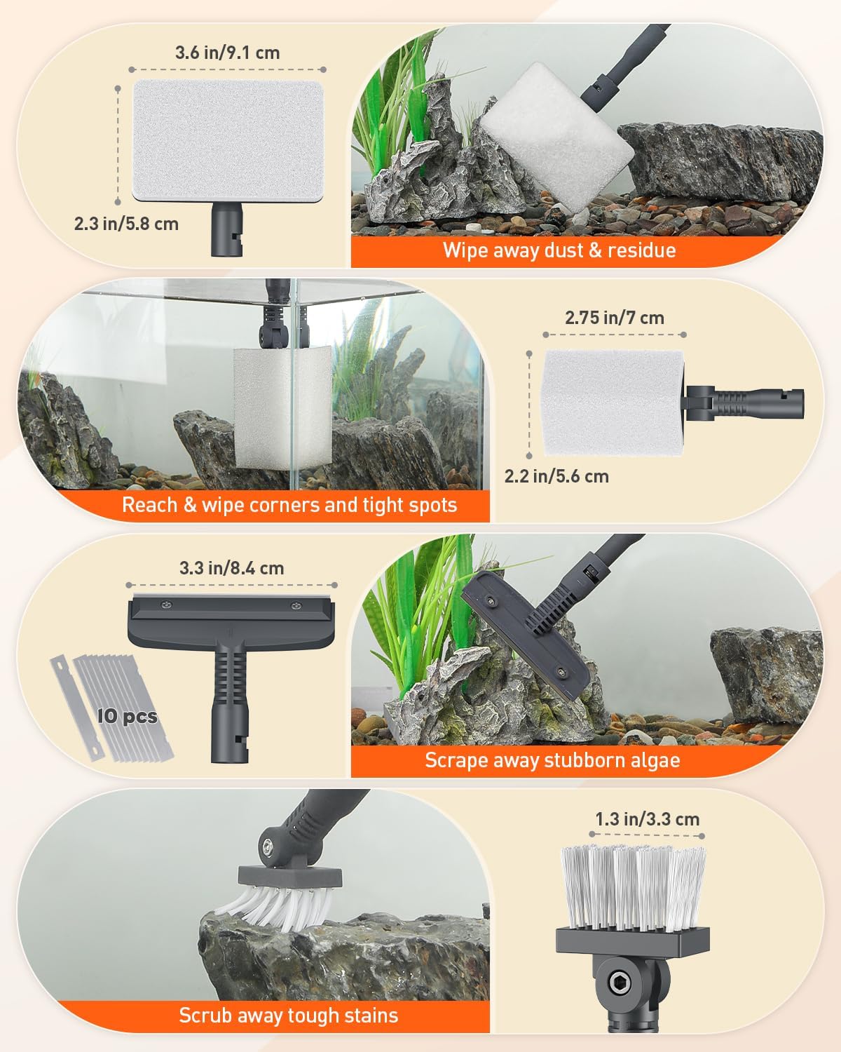 7 in 1 Aquarium Cleaning Kit with Adjustable Long Handle J4458