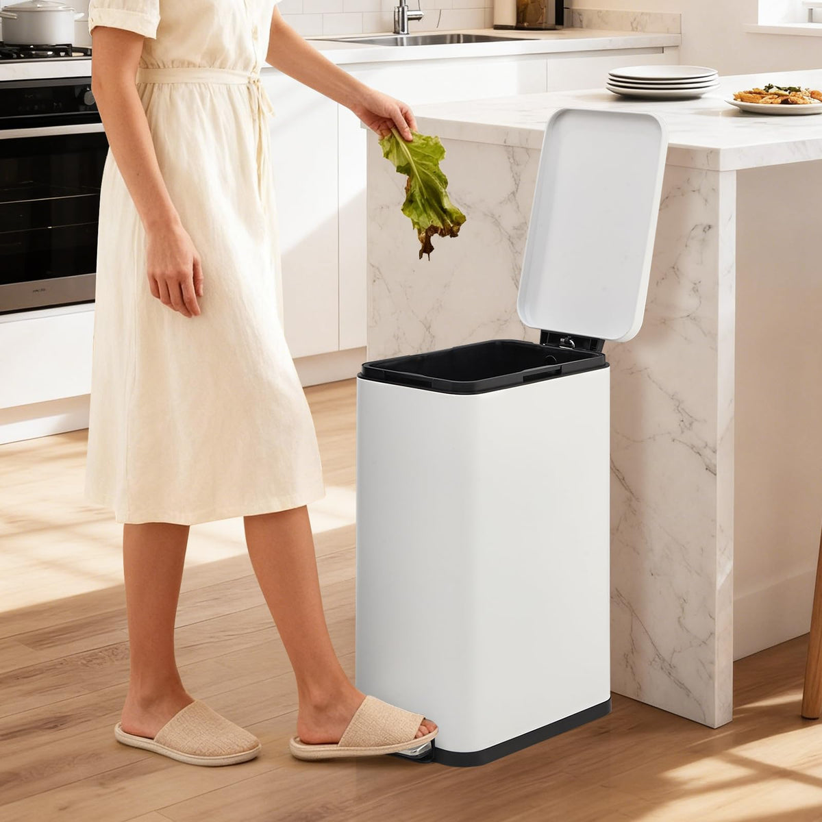 13 Gallon Stainless Steel Slim Trash Can with Soft-Close Lid E81083