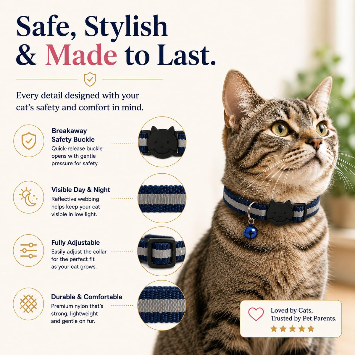 Reflective Breakaway Cat Collar with Bell 12-Pack O514