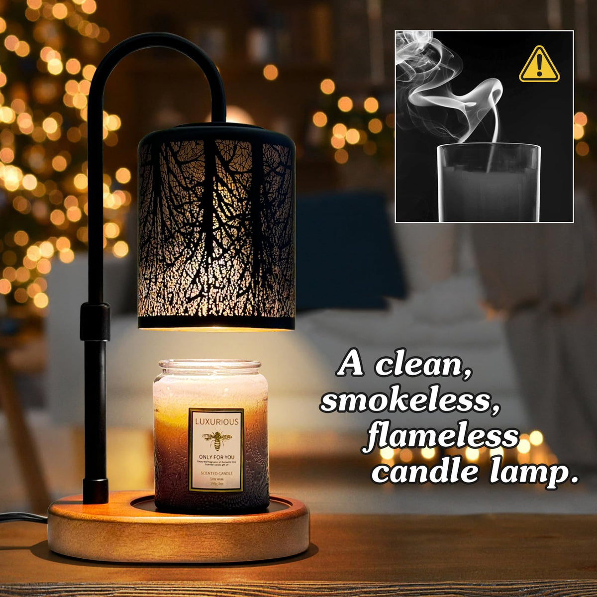 Black Adjustable Height Electric Candle Warmer with Timer and Dimmer B903