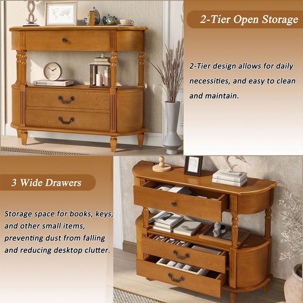 Solid Wood Console Table with 3 Drawers D573407