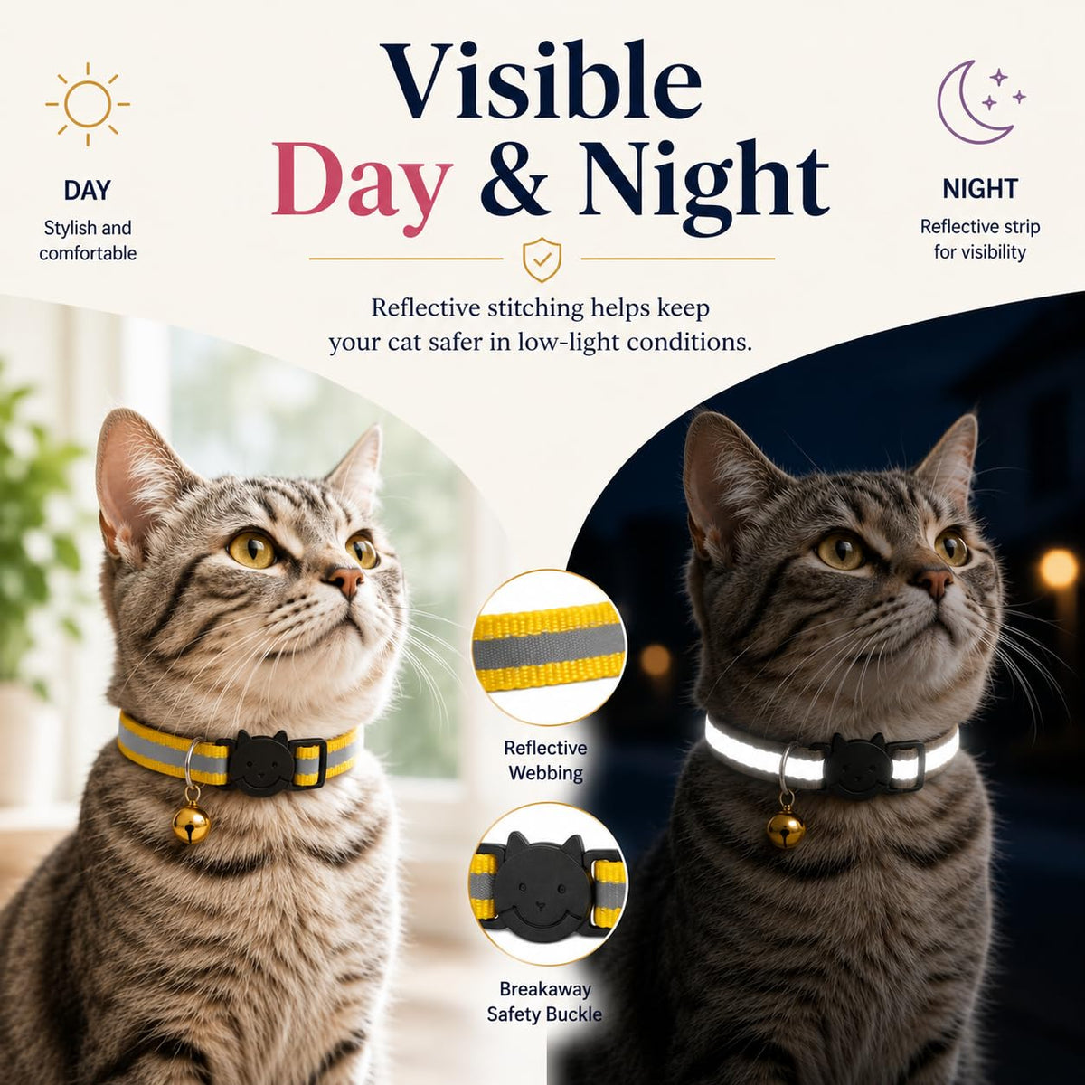 Reflective Breakaway Cat Collar with Bell 12-Pack O514