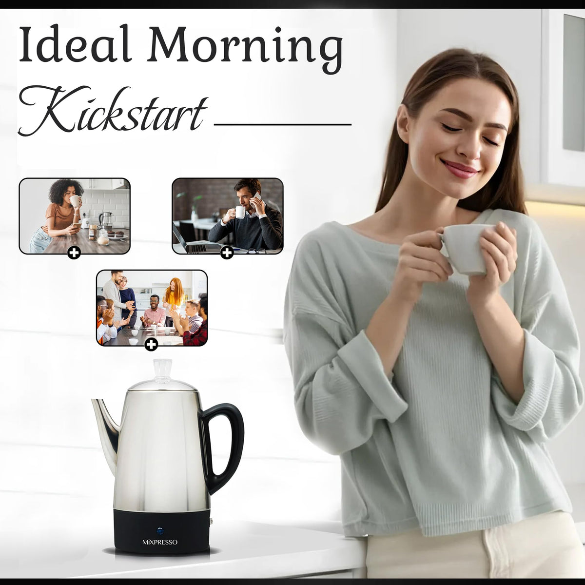 10 Cup Stainless Steel Electric Percolator Coffee Pot O621