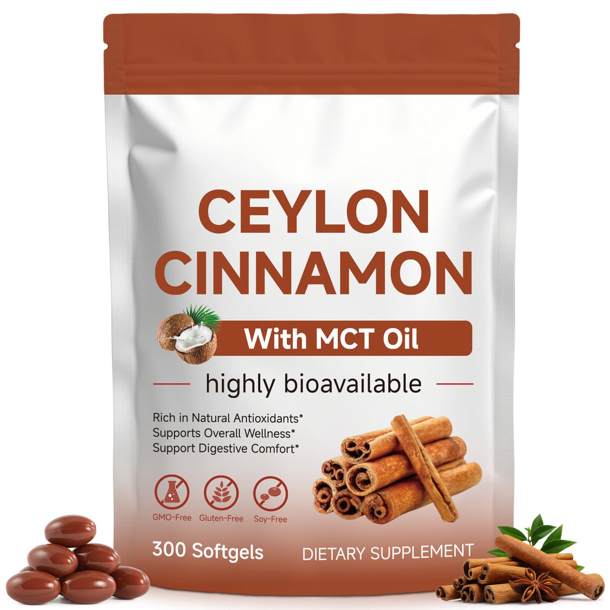Cinnamon Capsules 300 Softgels with MCT Oil D16378
