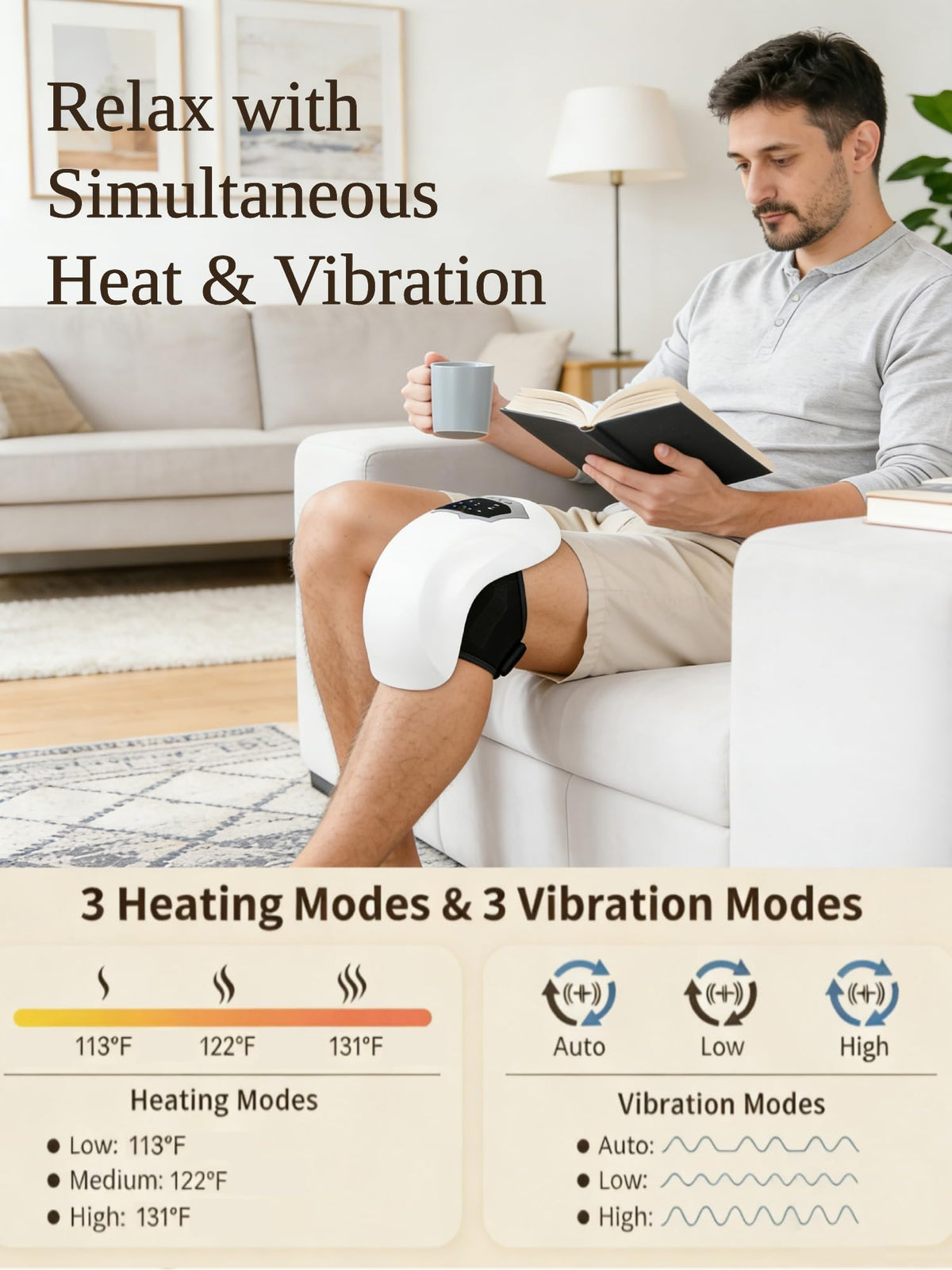 Cordless Portable Knee Massager with 3 Vibration Modes W13239
