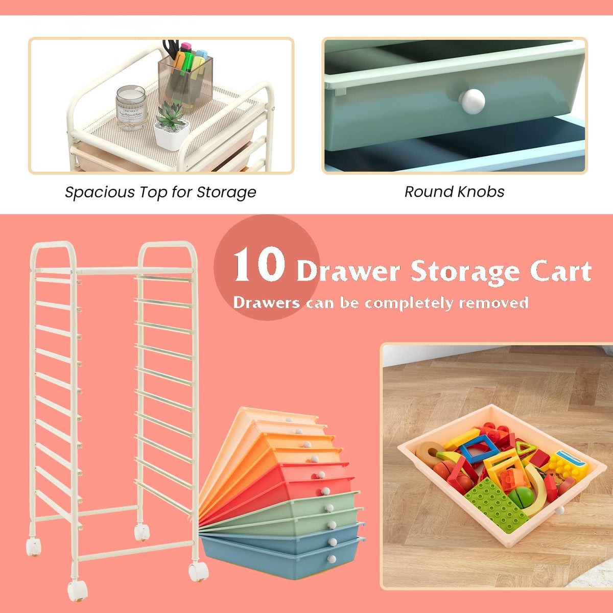 10 Drawers Rolling Storage Cart with Wheels G147675