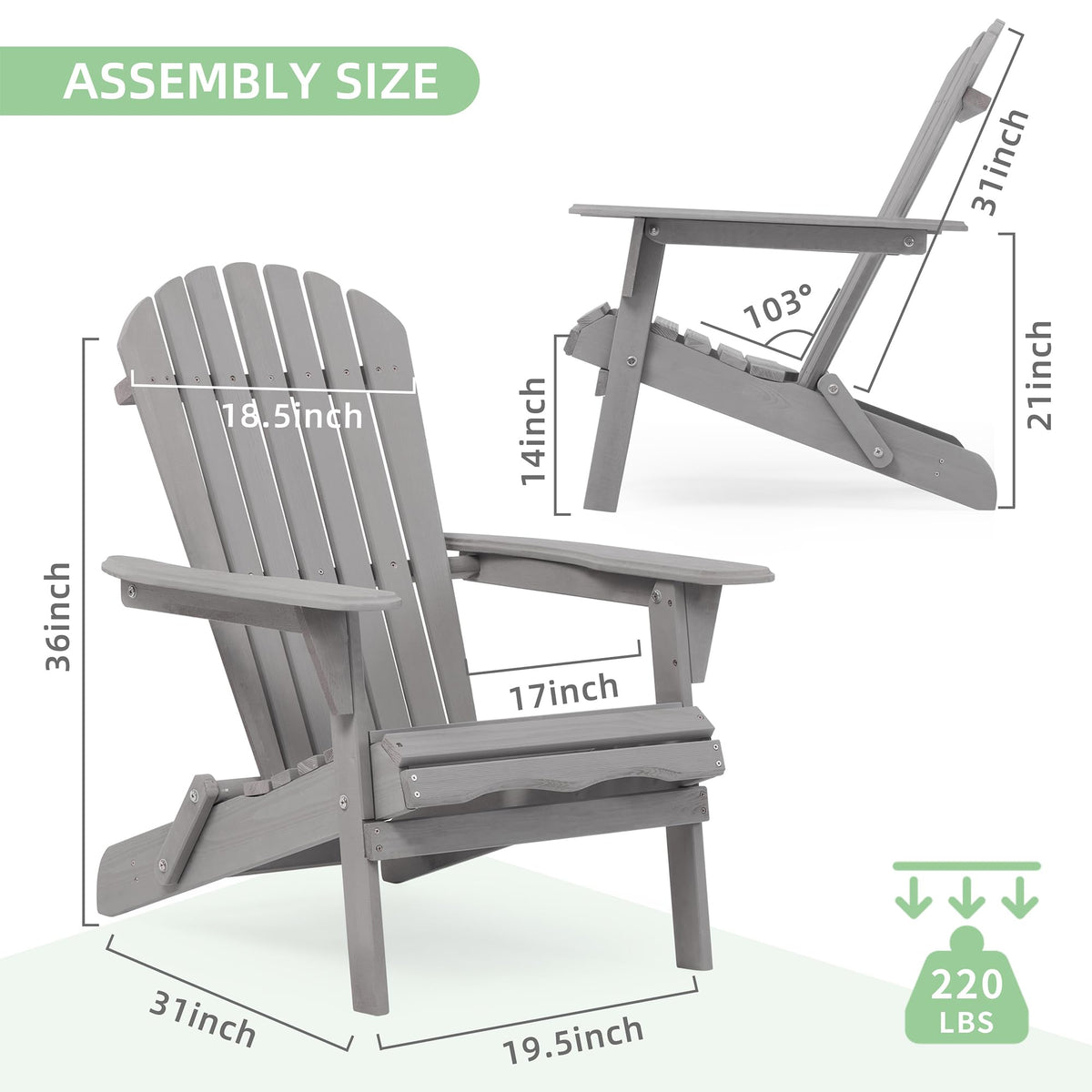 Wood Folding Adirondack Chair Set of 2 Solid Cedar V719