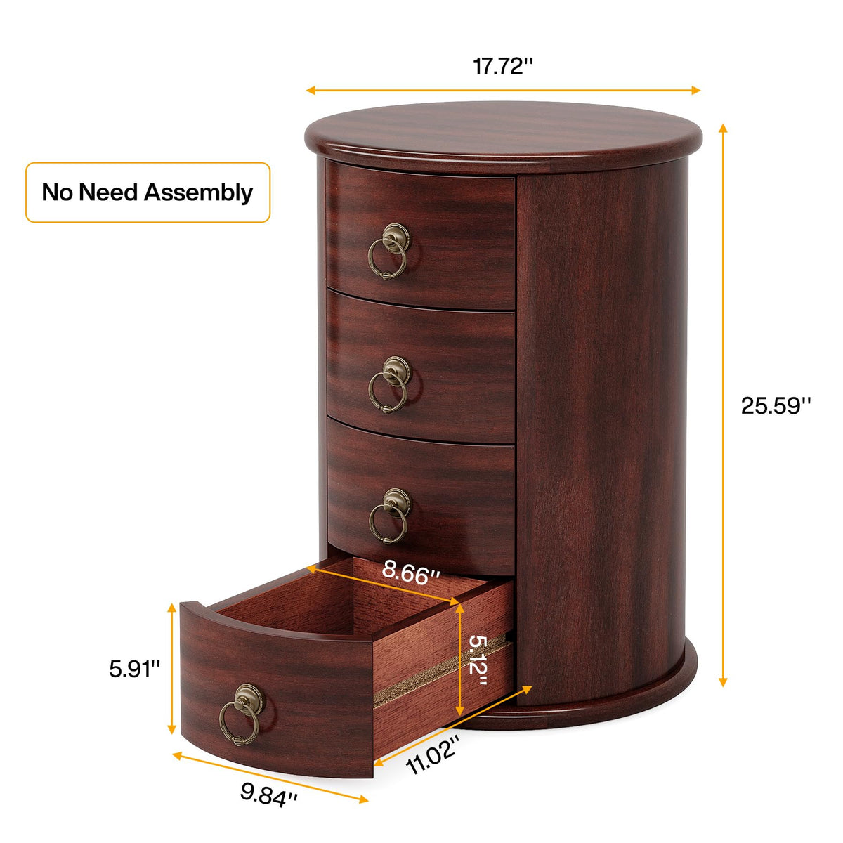Solid Wood Round End Table with 4 Drawers M857521