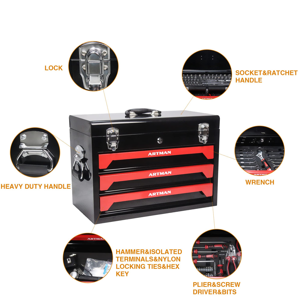 3-Drawer Steel Tool Chest with 439-Piece Mechanics Tool Set V1584