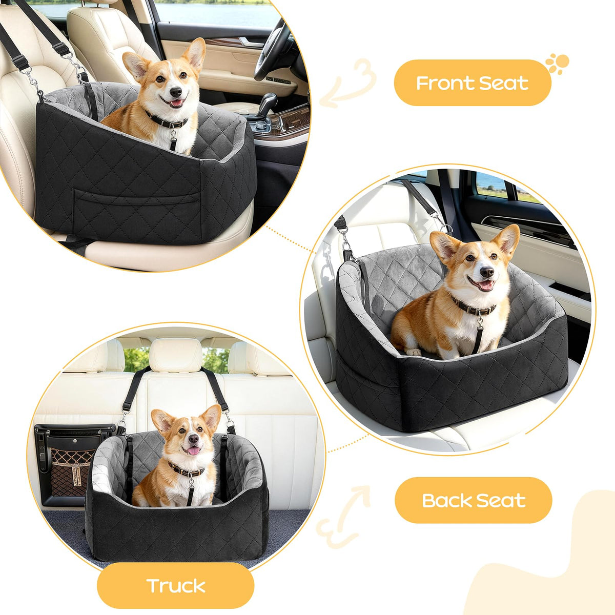 Dog Car Seat for Small Dogs Up to 30 Lbs, Grey-Black M454832