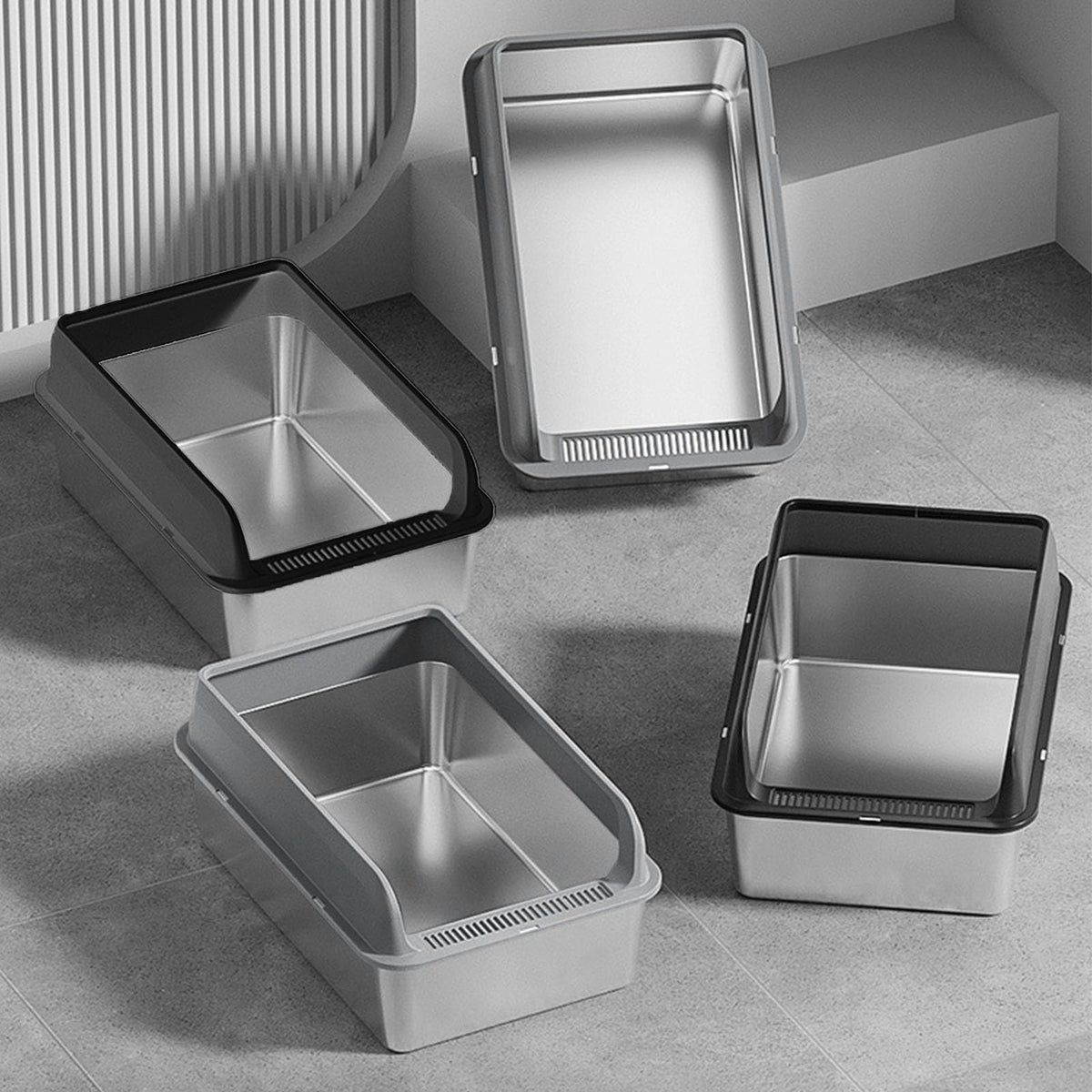 Stainless Steel High Sided Cat Litter Box with Lid O5221