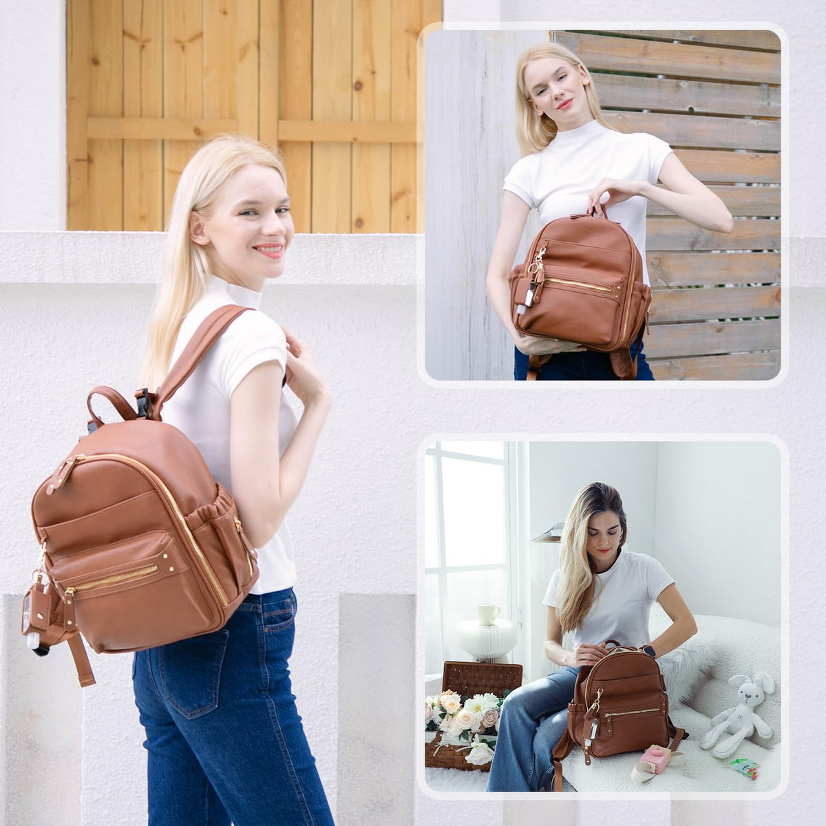 Leather Diaper Bag Tote with Mini Backpack W808