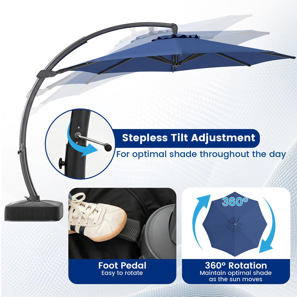 11FT Navy Cantilever Patio Umbrella with Base W36838