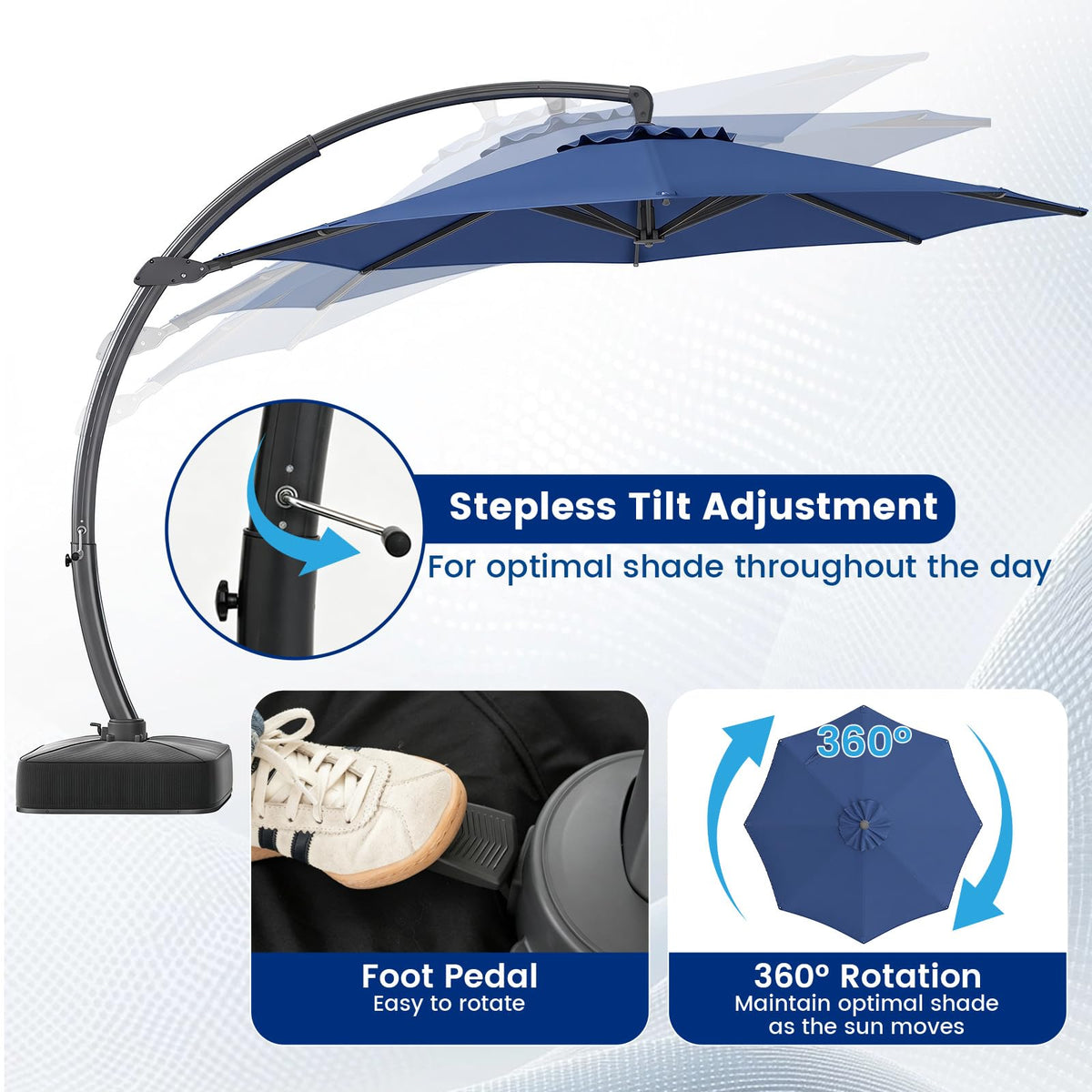 11FT Navy Cantilever Patio Umbrella with Base W36838