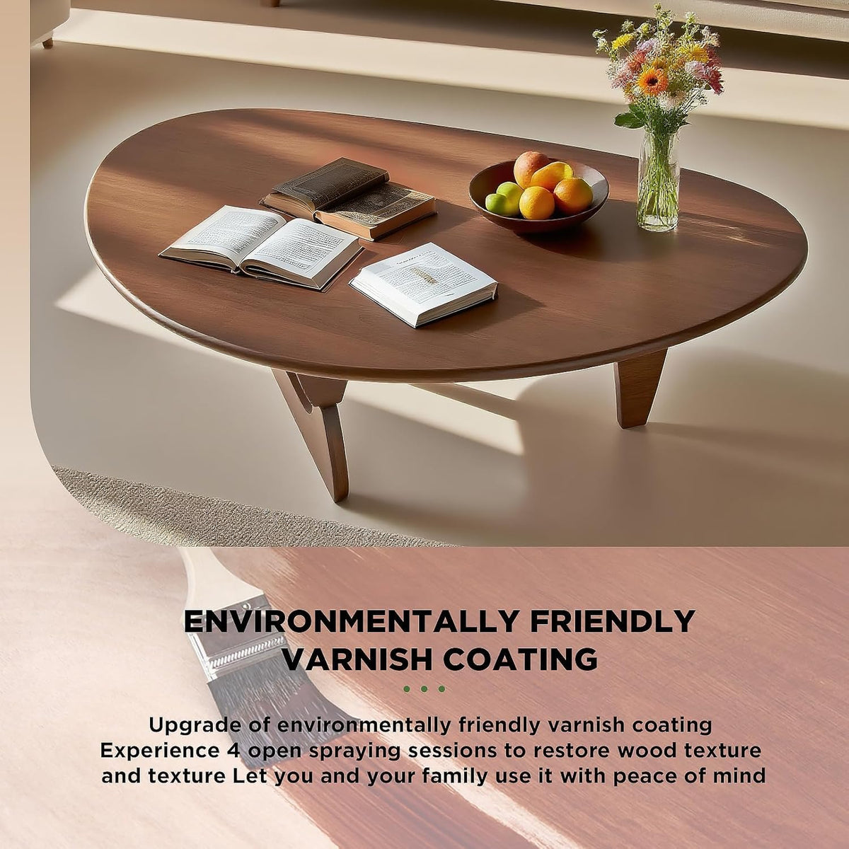Solid Wood Oval Coffee Table 35"Lx24"Wx16"H D201