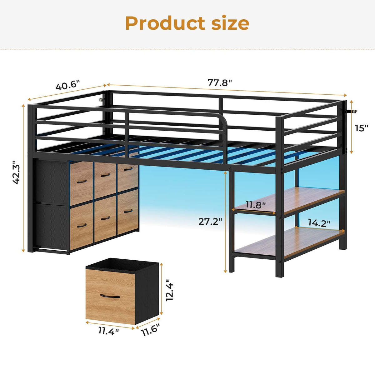Twin Size Low Loft Bed with 6 Storage Drawers S991196
