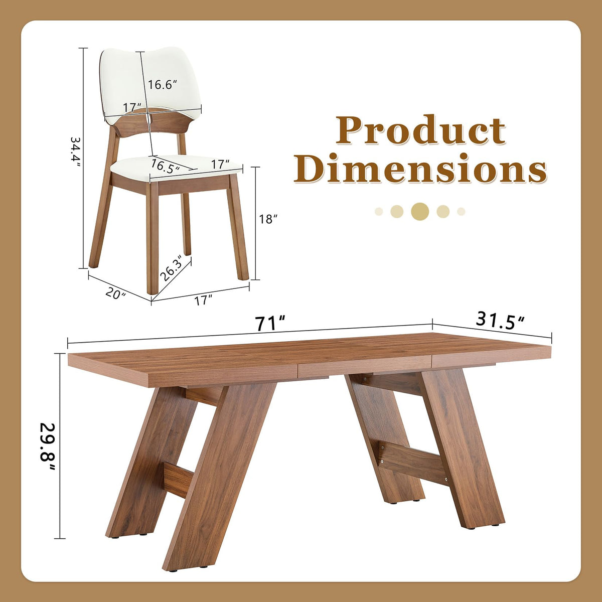 71" 7 Piece Wood Dining Table Set with 6 PU Leather Chairs C86914