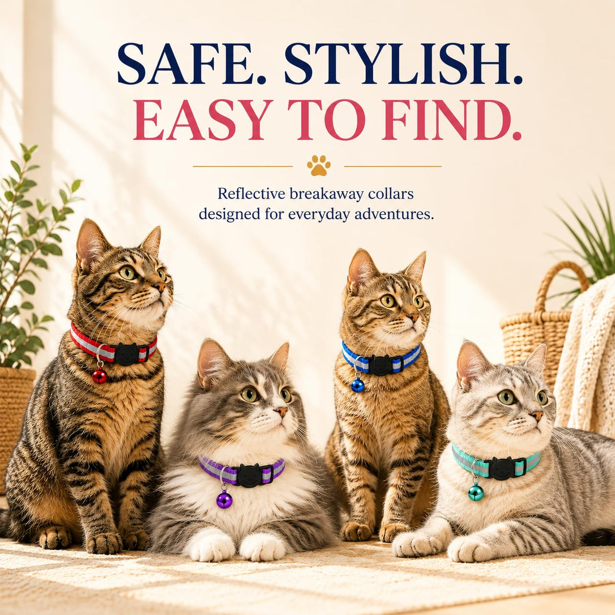 Reflective Breakaway Cat Collar with Bell 12-Pack O514