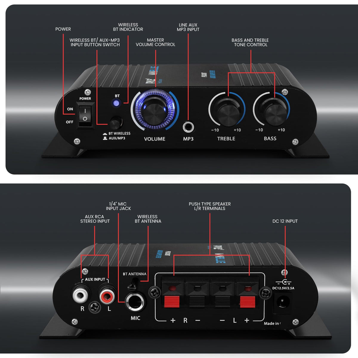 90W Dual Channel Mini Portable Power Stereo Sound Receiver C9451