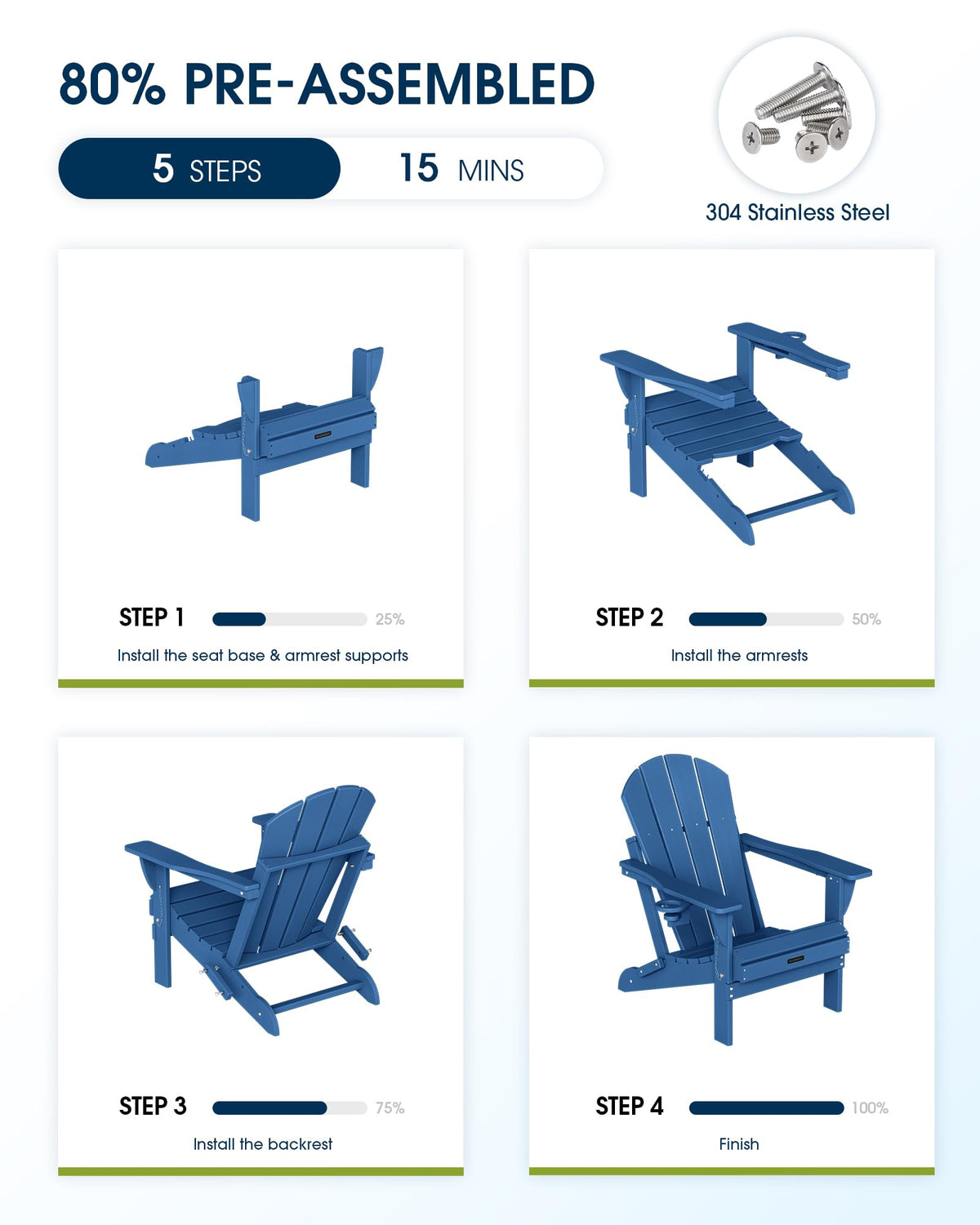 Folding Adirondack Chair Navy Blue G436594