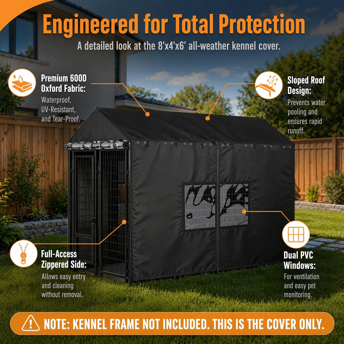 Outdoor Dog Kennel Cover with Clear PVC Windows & Roll-Up Panels M36092