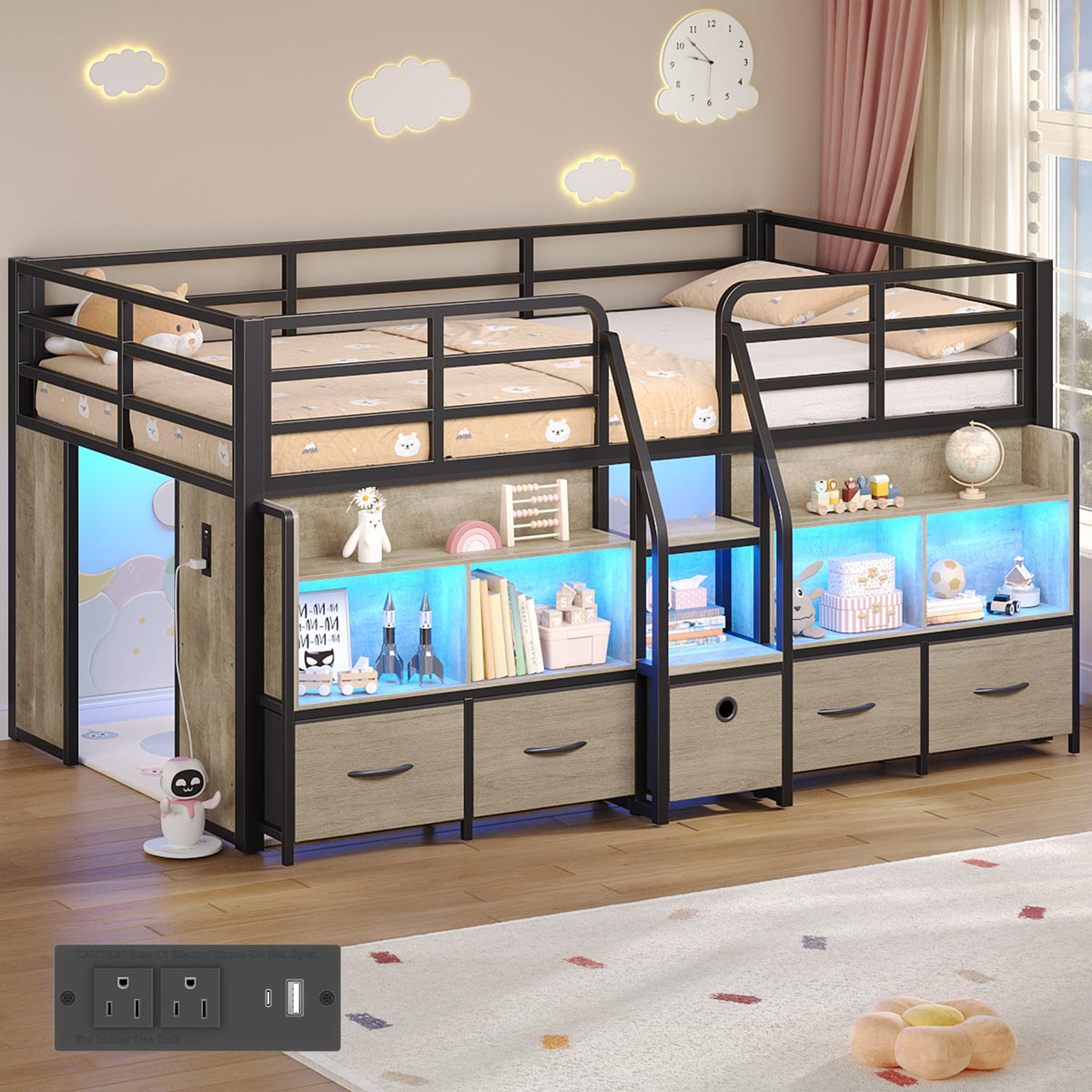 Twin Size Low Loft Bed with Storage T29275
