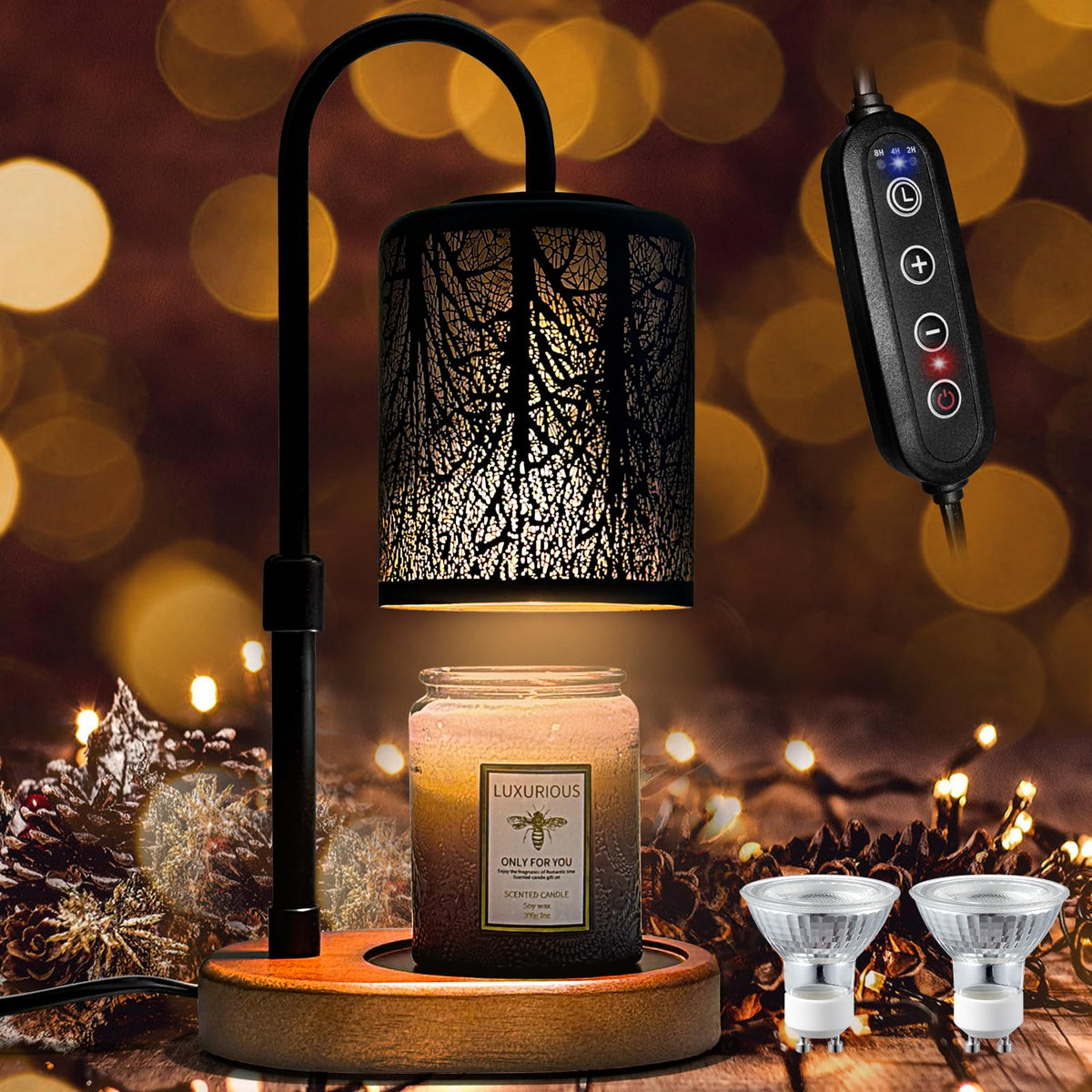 Black Adjustable Height Electric Candle Warmer with Timer and Dimmer B903