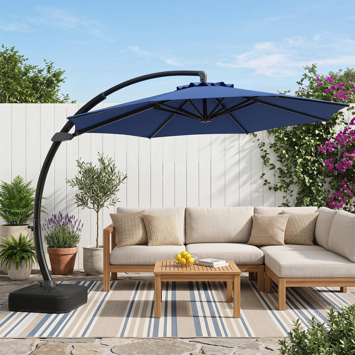 11FT Navy Cantilever Patio Umbrella with Base W36838