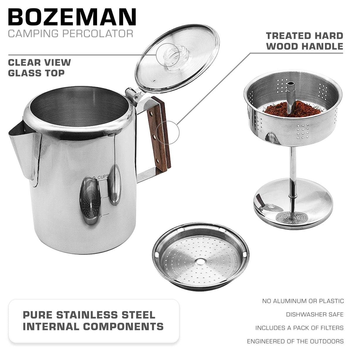 Percolator Coffee Pot with Glass Globes and Filters W7192