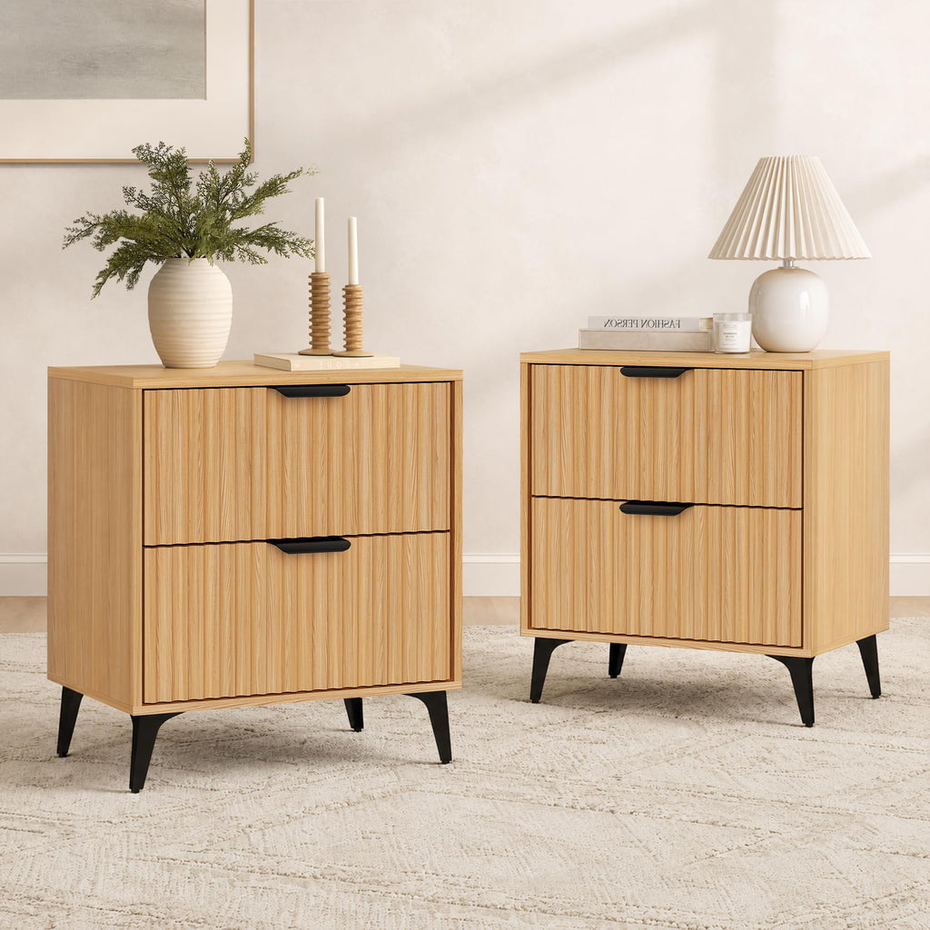 Wood Nightstand Set of 2 with 2 Drawers I232758