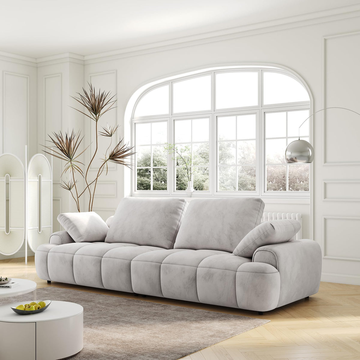 Light Gray Velvet 3 Seat Sofa with Pillow X938