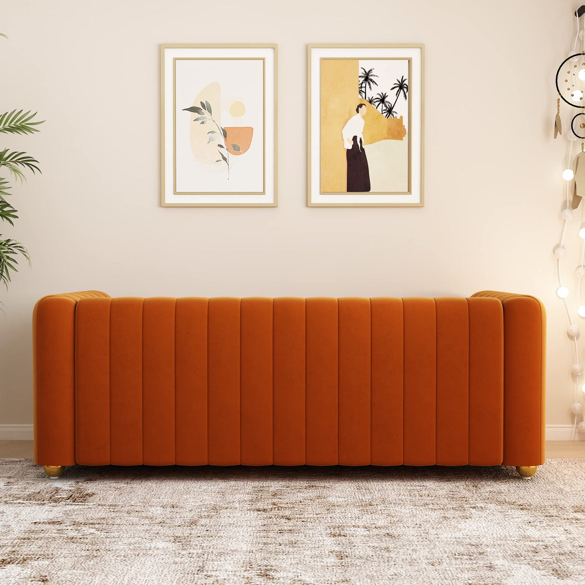 Orange Velvet 3 Seat Sofa U9673