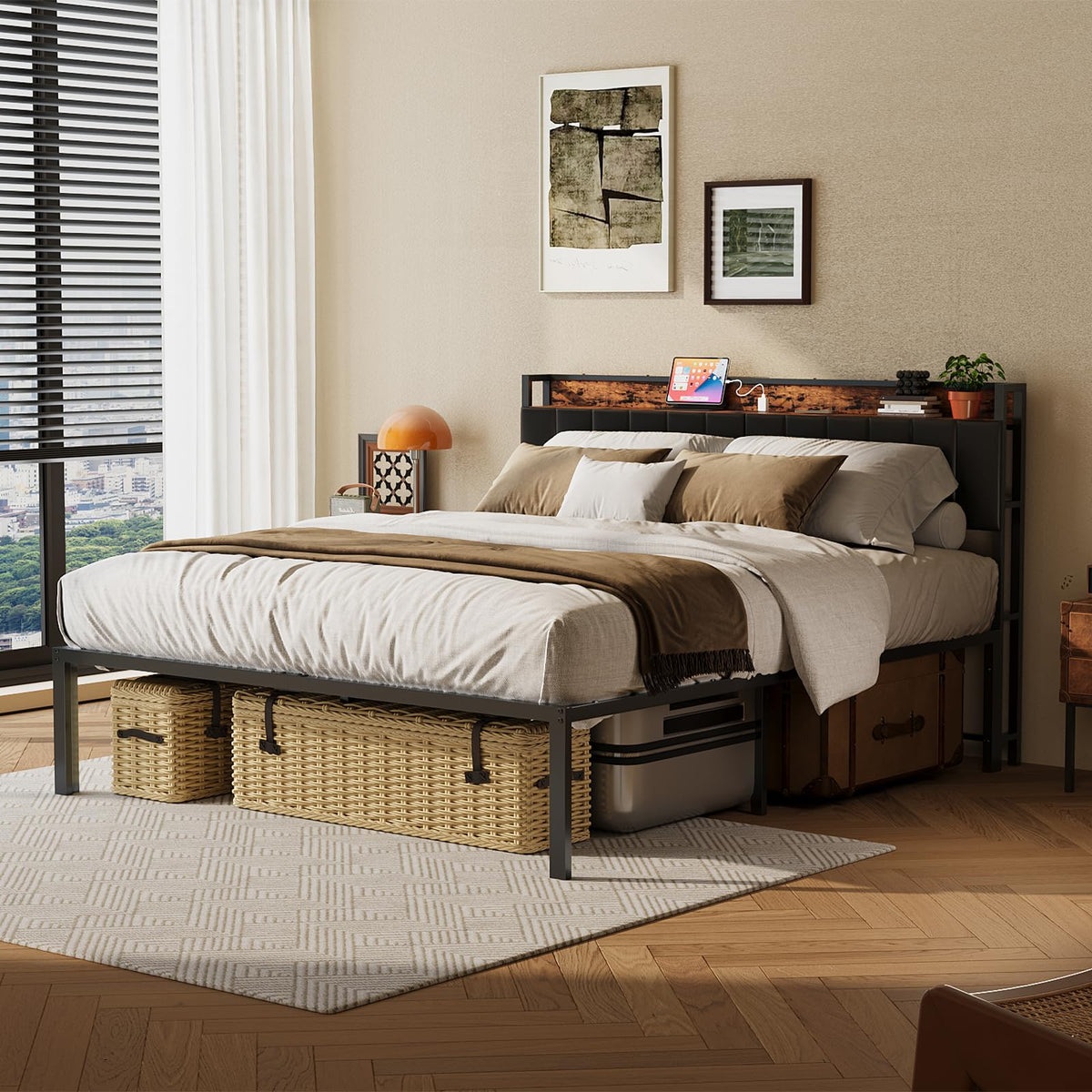 Queen Bed Frame with Upholstered Headboard T47168