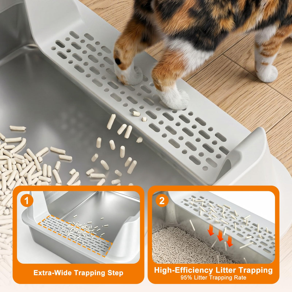 Stainless Steel High Sided Cat Litter Box with Lid N3708