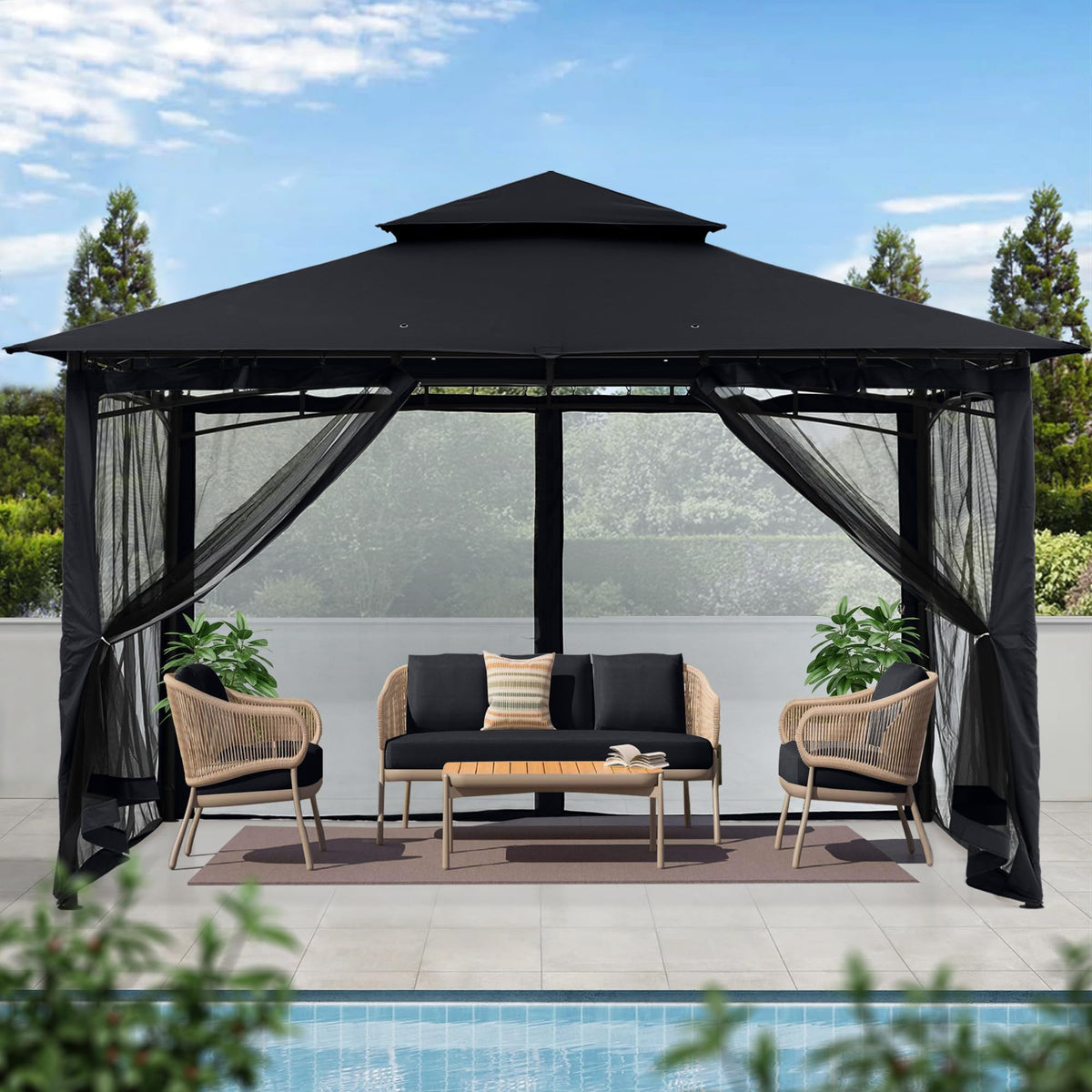 10x12 ft Heavy Duty Patio Gazebo with Netting Walls P9504