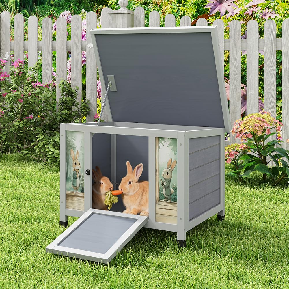 24 Inch Weatherproof Wooden Rabbit Hutch with Non-Slip Ramp W34982