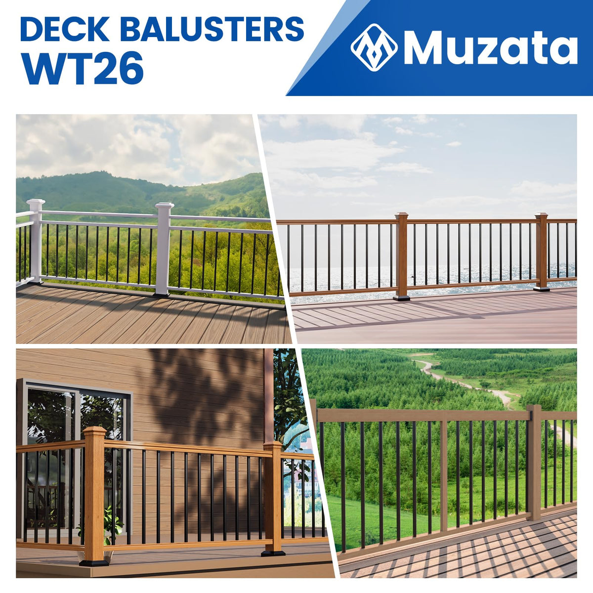 50 Pack 32" Black Aluminum Square Deck Balusters B15227