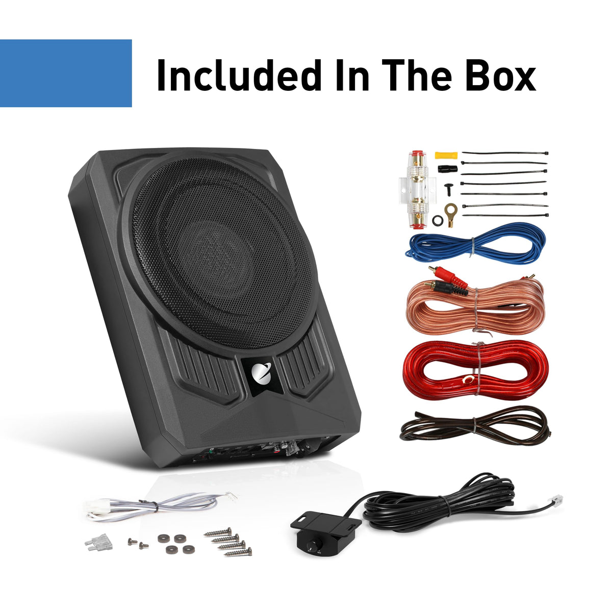 10 Inch 1000 Watt Powered Car Subwoofer and Wiring Kit V5003