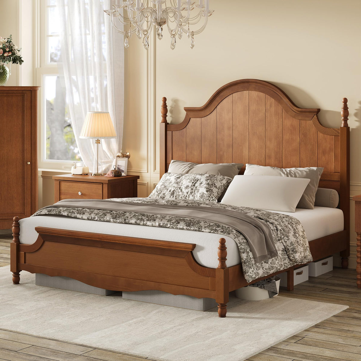 California King Solid Wood Poster Bed with Arched Headboard Z612