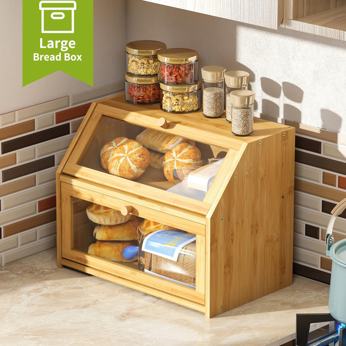 Double Layer Bamboo Wooden Bread Box B14005