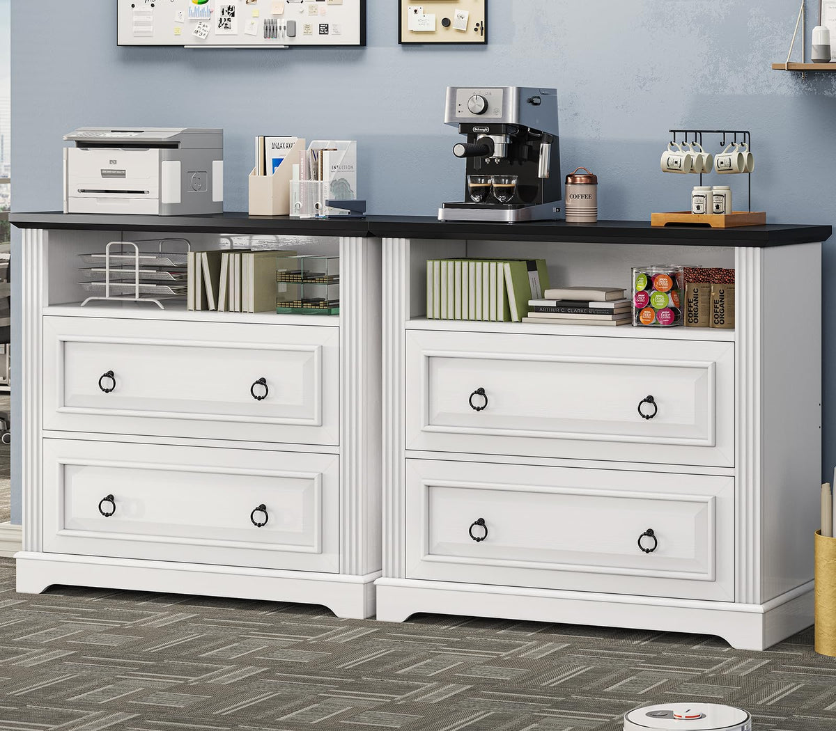 White 2 Drawer Wood File Cabinet with Storage Shelf Z7754