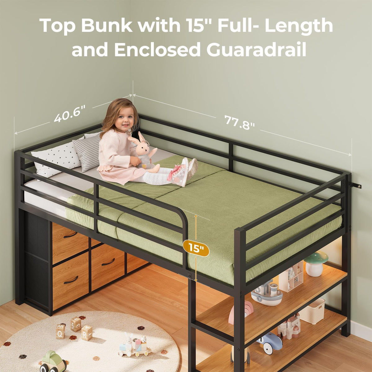 Twin Size Low Loft Bed with 6 Storage Drawers S991196