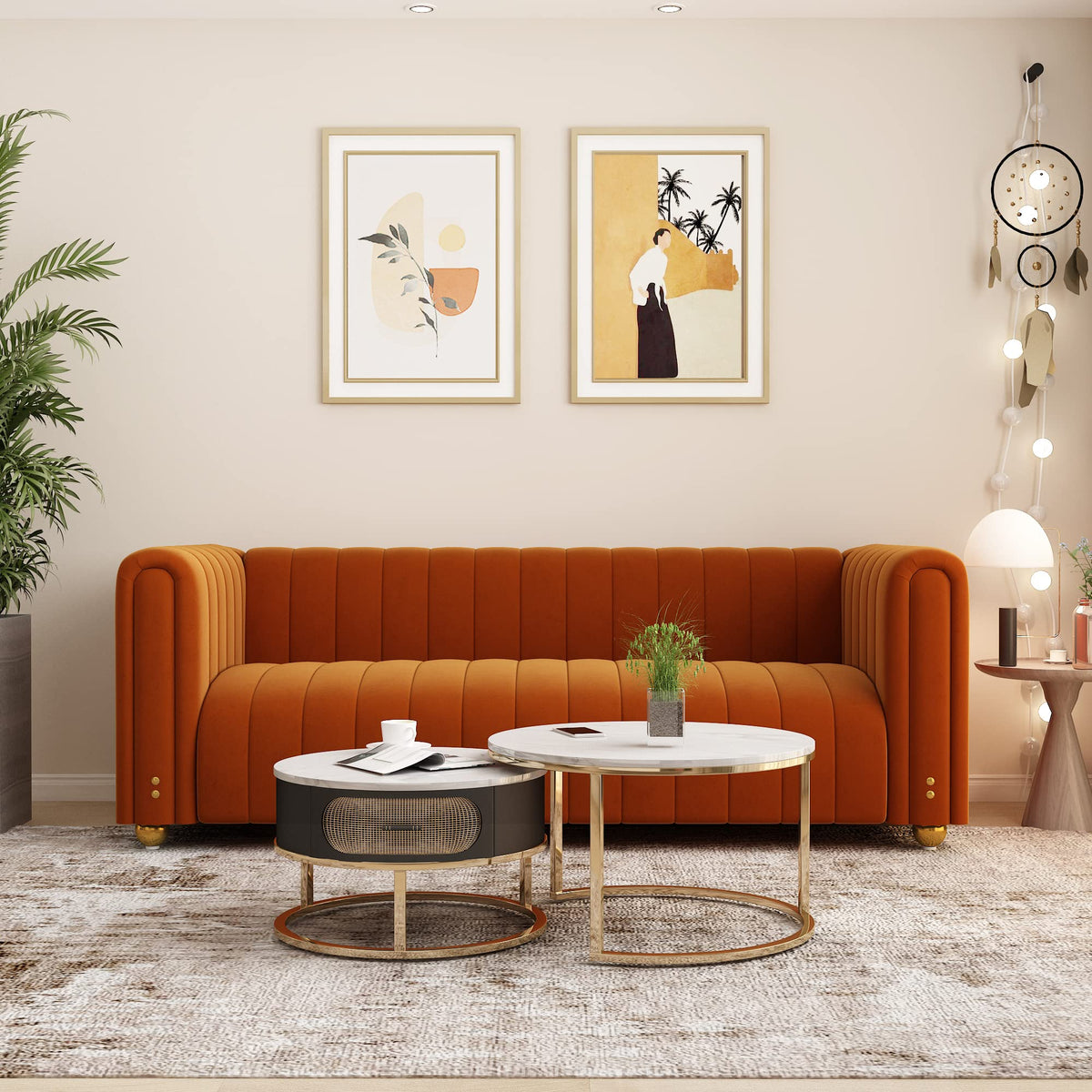Orange Velvet 3 Seat Sofa U9673