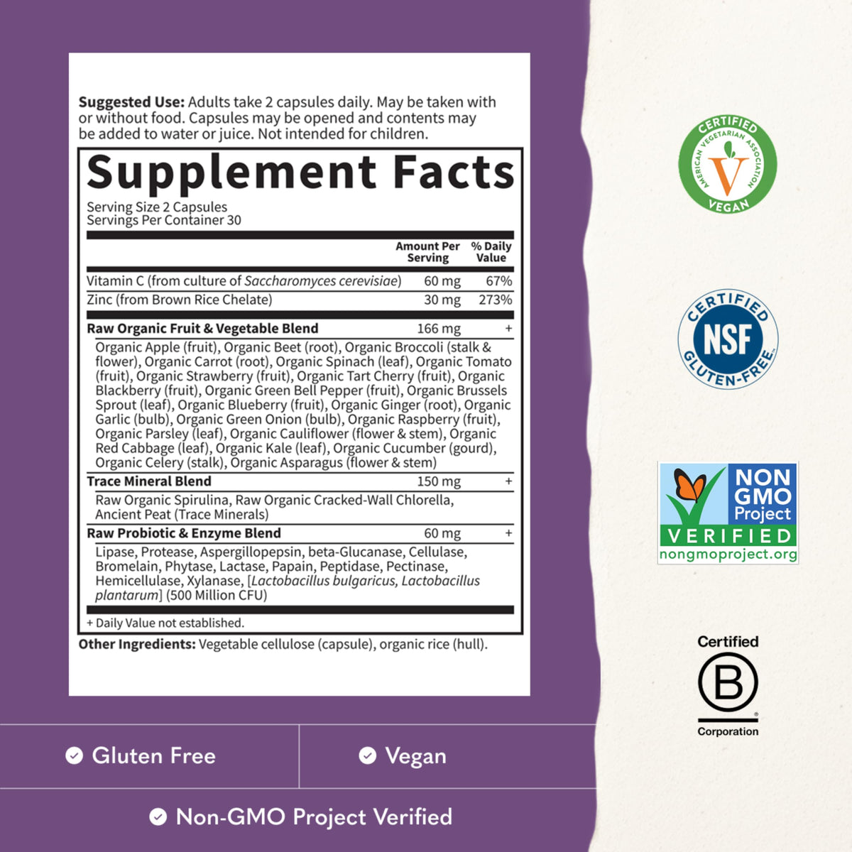 Vitamin Code Raw Zinc Supplement 30mg, 60 Vegan Capsules Q1880