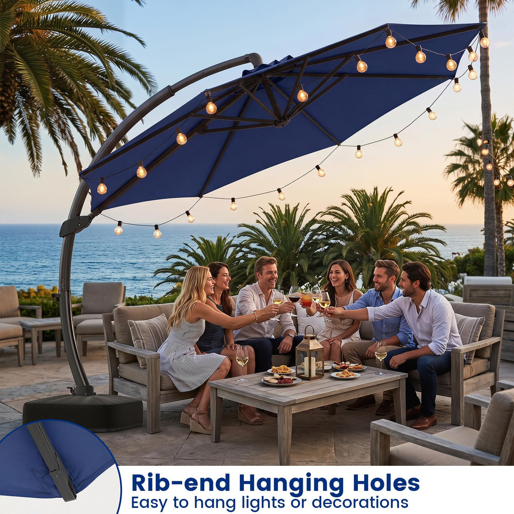 11FT Navy Cantilever Patio Umbrella with Base W36838