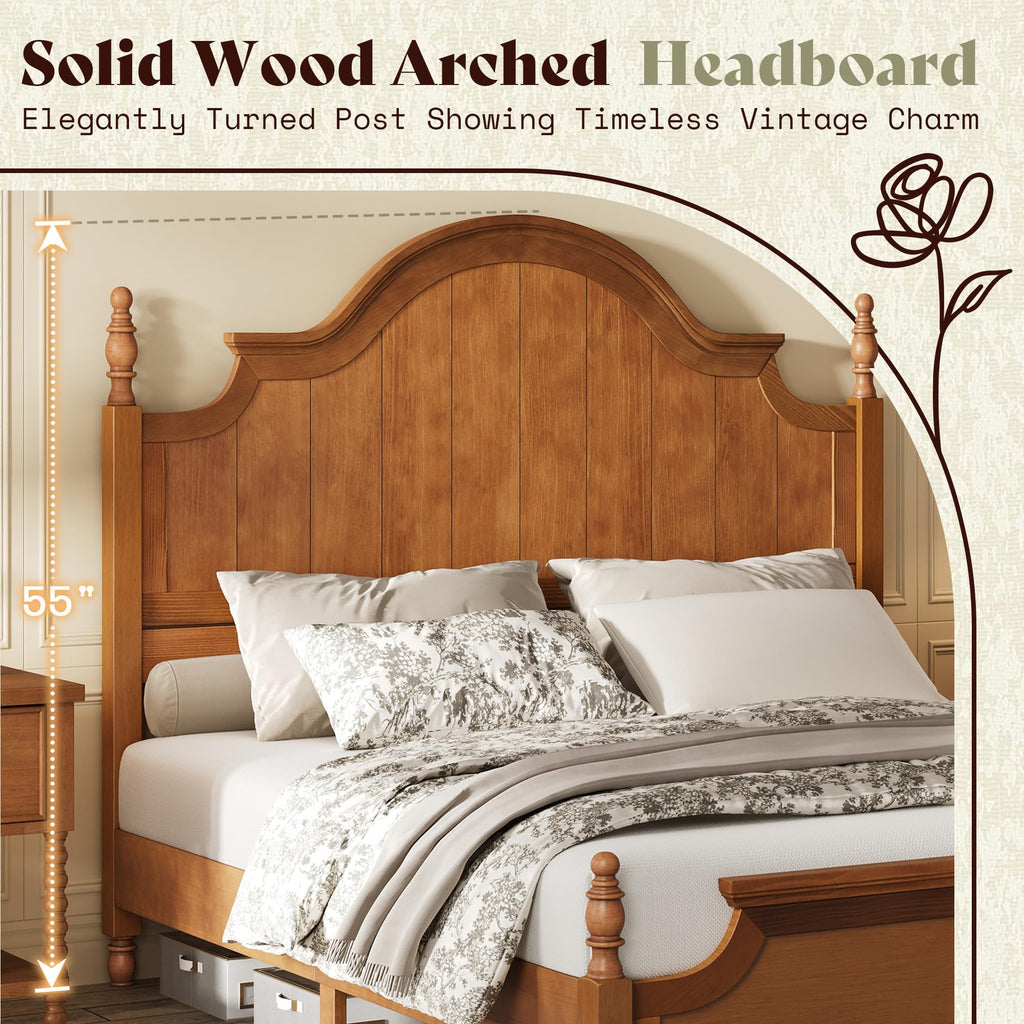 California King Solid Wood Poster Bed with Arched Headboard Z612