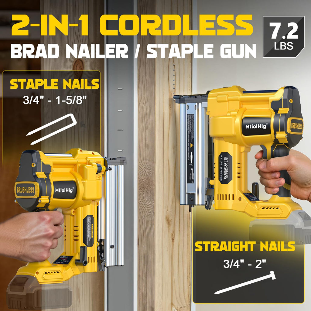Cordless 2" Brad Nailer, 18 Gauge 2-in-1 Nail Gun/Staple Gun P6279